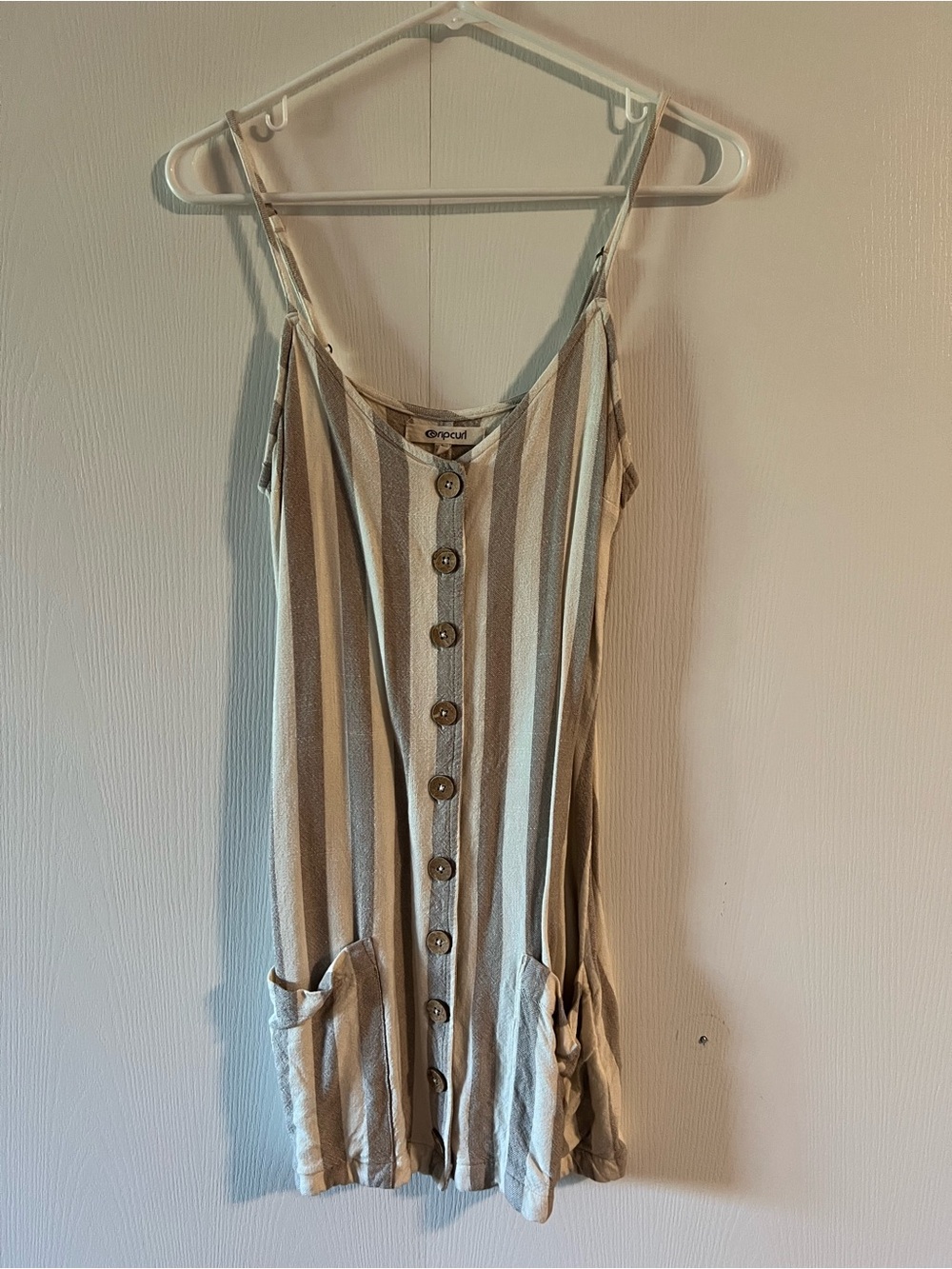 Rip Curl Neutral Striped Button-Front Top in Beige and White